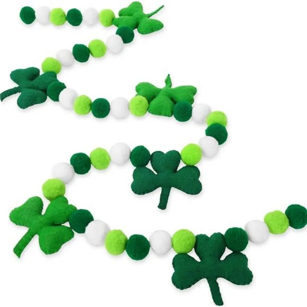 8.2Ft St. Patrick's Day Felt Pom Banner Lucky Shamrock Garland Green